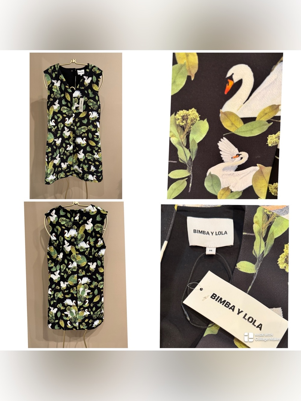 NWT Bimba y Lola Sleeveless V-Neck Botanical Swan Shift Dress